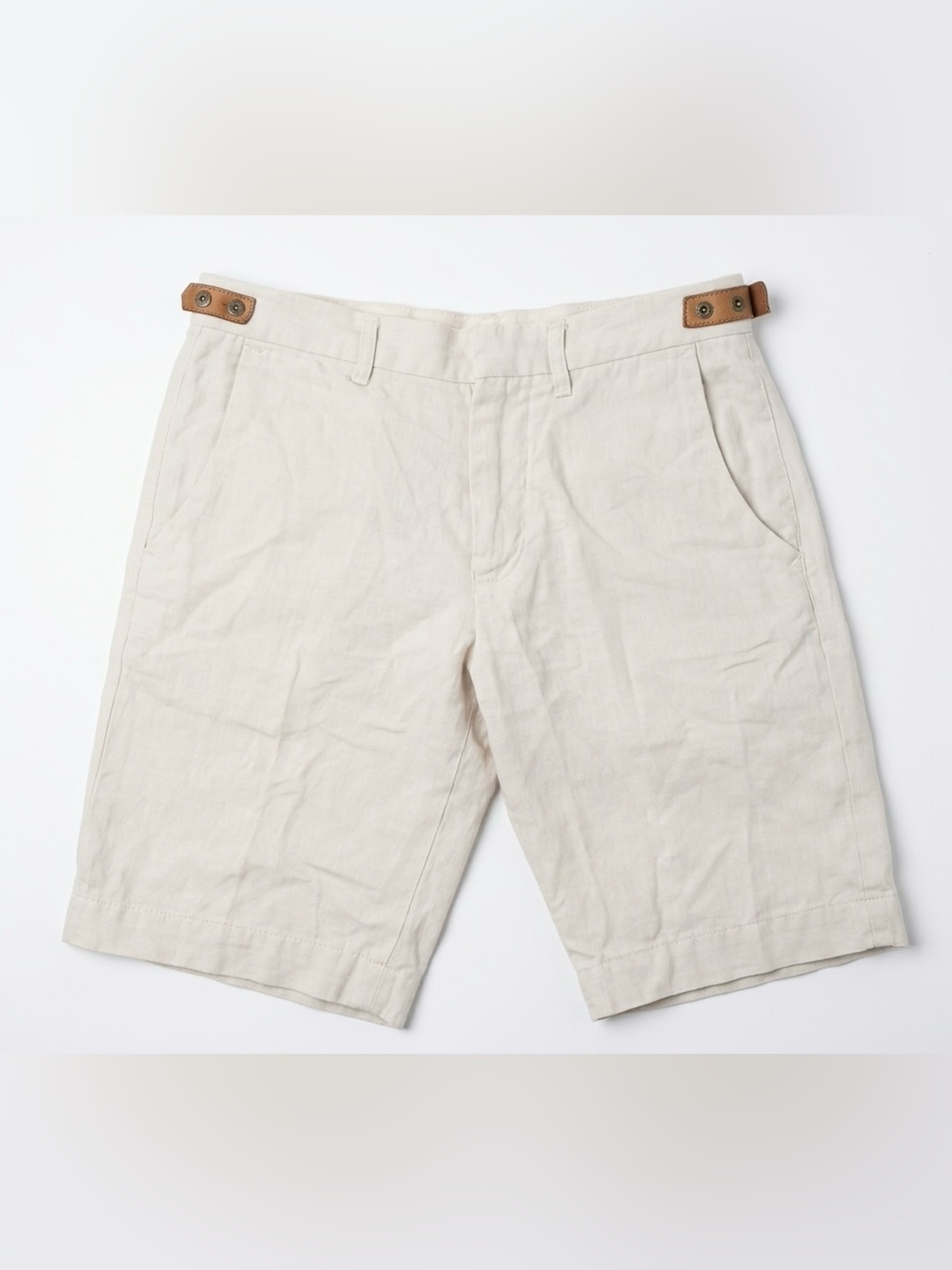 Zara Man Cream Flat-Front Linen Shorts with Tab Waist size 30